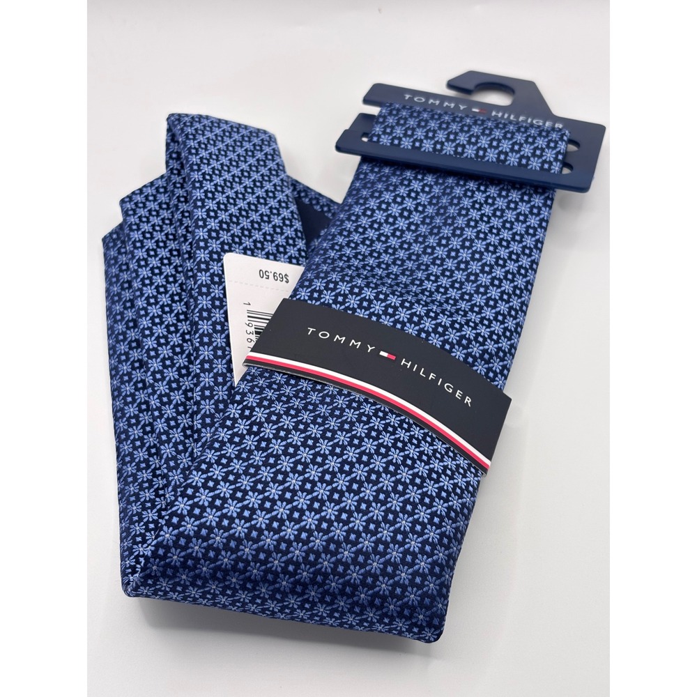 Tommy Hilfiger Necktie Mens OS Blue Clara Floral Geometric NWT Business Office